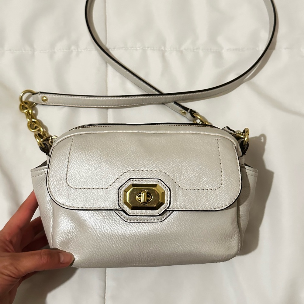 Coach Cream Crossbody Bag with Gold Accents